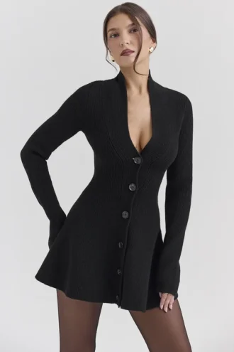 Aubrey – Strickjacke aus schwarzer Wolle als Kleid