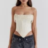 Aubrie Vintage Cremefarbenes Satin-Korsett mit Verzierungen