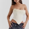 Aubrie Vintage Cremefarbenes Satin-Korsett mit Verzierungen