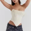 Aubrie Vintage Cremefarbenes Satin-Korsett mit Verzierungen