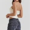 Aubrie Vintage Cremefarbenes Satin-Korsett mit Verzierungen