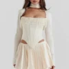 Aubrie Vintage Cremefarbenes Satin-Korsett mit Verzierungen