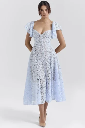 Austen Bluebell Midi-Kleid mit Blumenmuster aus Spitze
