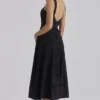 Ava Schwarzes Midi-Kleid aus Baumwolle mit Broderie-Anglaise-Applikationen Ava Schwarzes Midi-Kleid aus Baumwolle mit Broderie-Anglaise-Applikationen