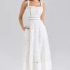Ava Weißes Midi-Kleid aus Stretch-Baumwolle mit Broderie Anglaise Ava Weißes Midi-Kleid aus Stretch-Baumwolle mit Broderie Anglaise