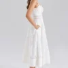 Ava Weißes Midi-Kleid aus Stretch-Baumwolle mit Broderie Anglaise Ava Weißes Midi-Kleid aus Stretch-Baumwolle mit Broderie Anglaise
