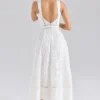 Ava Weißes Midi-Kleid aus Stretch-Baumwolle mit Broderie Anglaise Ava Weißes Midi-Kleid aus Stretch-Baumwolle mit Broderie Anglaise