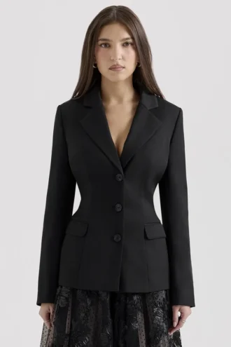 Aviva Schwarze, taillierte Jacke in Sanduhrform