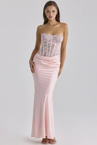 Ayana Rosa Spitzen- und Satin-Maxi-Korsetts-Kleider