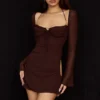 Baby Chocolate Chiffon Cutout Halter Mini Kleid Baby Chocolate Chiffon Cutout Halter Mini Kleid