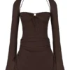 Baby Chocolate Chiffon Cutout Halter Mini Kleid Baby Chocolate Chiffon Cutout Halter Mini Kleid