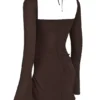 Baby Chocolate Chiffon Cutout Halter Mini Kleid Baby Chocolate Chiffon Cutout Halter Mini Kleid