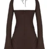 Baby Chocolate Chiffon Cutout Halter Mini Kleid Baby Chocolate Chiffon Cutout Halter Mini Kleid