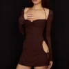 Baby Chocolate Chiffon Cutout Halter Mini Kleid Baby Chocolate Chiffon Cutout Halter Mini Kleid