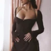 Baby Chocolate Chiffon Cutout Halter Mini Kleid Baby Chocolate Chiffon Cutout Halter Mini Kleid