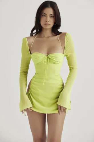 Baby-Limettengrünes Chiffon-Halter-Minikleid