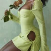 Baby-Limettengrünes Chiffon-Halter-Minikleid Baby-Limettengrünes Chiffon-Halter-Minikleid