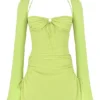 Baby-Limettengrünes Chiffon-Halter-Minikleid Baby-Limettengrünes Chiffon-Halter-Minikleid
