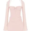 Baby Pink Quartz Chiffon Cutout Halter Mini-Kleid Baby Pink Quartz Chiffon Cutout Halter Mini-Kleid