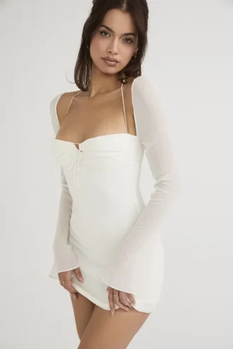 Babydoll Mini-Kleid aus elfenbeinfarbenem Chiffon mit Neckholder