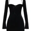 Babydoll-Mini-Kleid aus schwarzem Samt mit Neckholder Babydoll-Mini-Kleid aus schwarzem Samt mit Neckholder