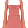 Babyrosa Chiffon-Mini-Kleid mit Cut-outs und Neckholder Babyrosa Chiffon-Mini-Kleid mit Cut-outs und Neckholder