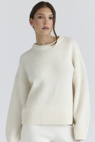 Bear Ivory Wollpullover mit grobem Strickmuster