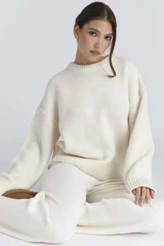 Bear Ivory Wollpullover mit grobem Strickmuster