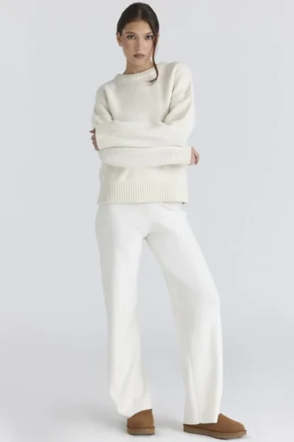 Andie Elfenbeinfarbene Merinowoll-Hose aus Strick