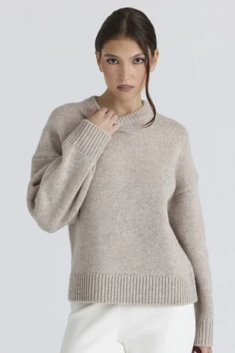 Bear Oatmeal Wollpullover mit grobem Strickmuster