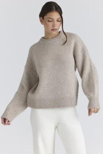 Bear Oatmeal Wollpullover mit grobem Strickmuster