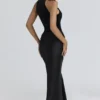 Beau – Maxirock aus schwarzem Satin mit Drapierung Beau – Maxirock aus schwarzem Satin mit Drapierung
