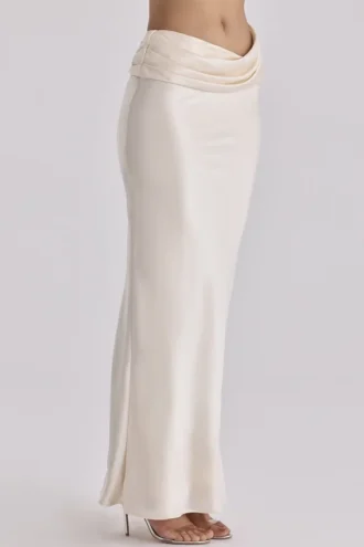 Beau Vintage Elfenbein-Satin-Maxirock mit Drapierung