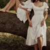 Bella Weißes Babydoll-Midi-Kleid mit Broderie Anglaise Bella Weißes Babydoll-Midi-Kleid mit Broderie Anglaise