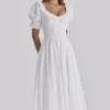 Bella Weißes Babydoll-Midi-Kleid mit Broderie Anglaise Bella Weißes Babydoll-Midi-Kleid mit Broderie Anglaise