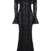 Belle Schwarzes schulterfreies Floral-Spitze-Maxikleid Belle Schwarzes schulterfreies Floral-Spitze-Maxikleid