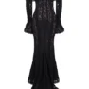 Belle Schwarzes schulterfreies Floral-Spitze-Maxikleid Belle Schwarzes schulterfreies Floral-Spitze-Maxikleid
