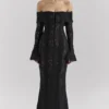 Belle Schwarzes schulterfreies Floral-Spitze-Maxikleid Belle Schwarzes schulterfreies Floral-Spitze-Maxikleid
