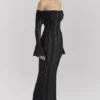 Belle Schwarzes schulterfreies Floral-Spitze-Maxikleid Belle Schwarzes schulterfreies Floral-Spitze-Maxikleid