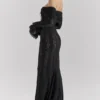 Belle Schwarzes schulterfreies Floral-Spitze-Maxikleid Belle Schwarzes schulterfreies Floral-Spitze-Maxikleid