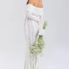 Belle Vintage cremefarbenes Maxikleid mit Blumenmuster und Spitzen-Schulterausschnitt Belle Vintage cremefarbenes Maxikleid mit Blumenmuster und Spitzen-Schulterausschnitt