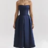 Bellina Mitternachtsblaues, trägerloses Midi-Kleid mit abnehmbarem Schleifen Bellina Mitternachtsblaues, trägerloses Midi-Kleid mit abnehmbarem Schleifen