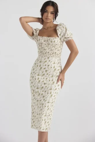 Bellucci Sommerkleid mit Gartenprint und Raffungen