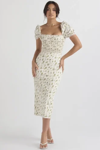 Bellucci Sommerkleid mit Gartenprint und Raffungen