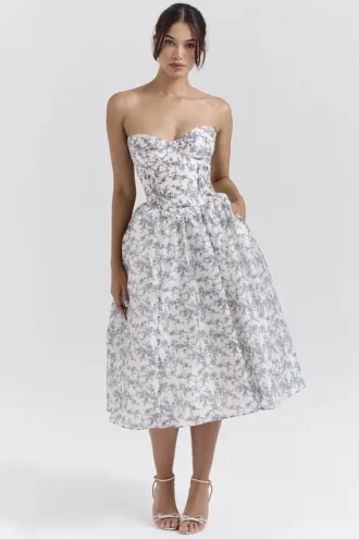 Bennett Englisches Porzellan-Print-Trägerloses Sommerkleid