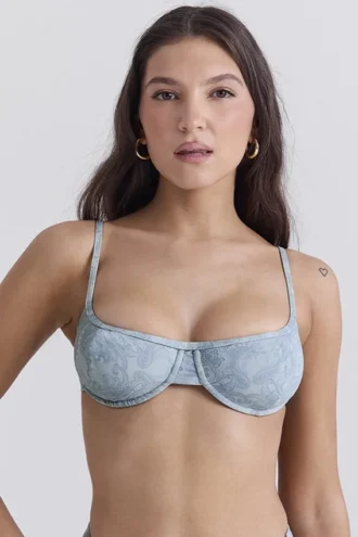 Bikinioberteil mit Bügeln in Antibes-Blau mit Paisley-Muster