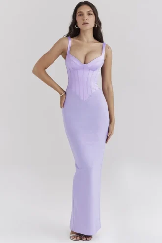 Breeze Orchid Satin-Korsetts-Maxikleid