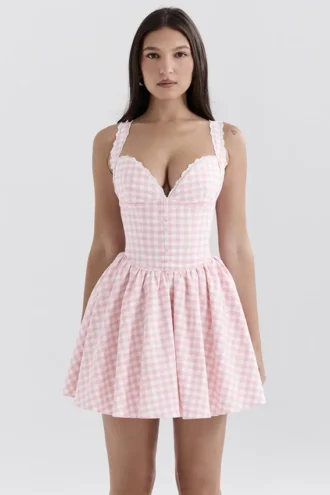 Brigitte Strawberry Shortcake Gingham Korsetts-Minikleid