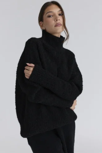 Brooklyn Schwarzer Bouclé-Strick-Pullover