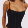 Cadie Schwarzes Satin-Korsetts-Oberteil Cadie Schwarzes Satin-Korsetts-Oberteil